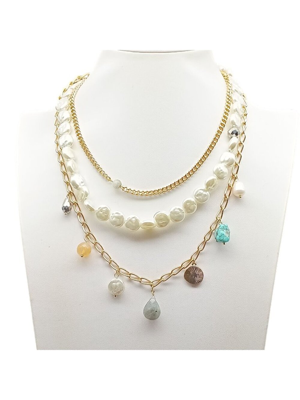 Park Lane Bahama Multi-Strand Necklace With Pearls Gold Chains & Gemstone Accent